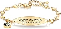 Vista 99 de mnmoom Pulseras de alerta médica para mujer, pulseras de identificación médica de corazón de acero inoxidable con grabado gratuito