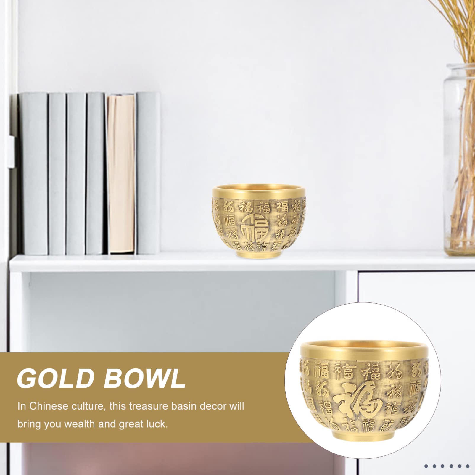 Ciotola per soldi in ottone retrò cinese Fortune Bowl Feng Shui Ricchezza Porsperità Figurina Soldi Ciotola Successo Decorazione per la casa (dorato)