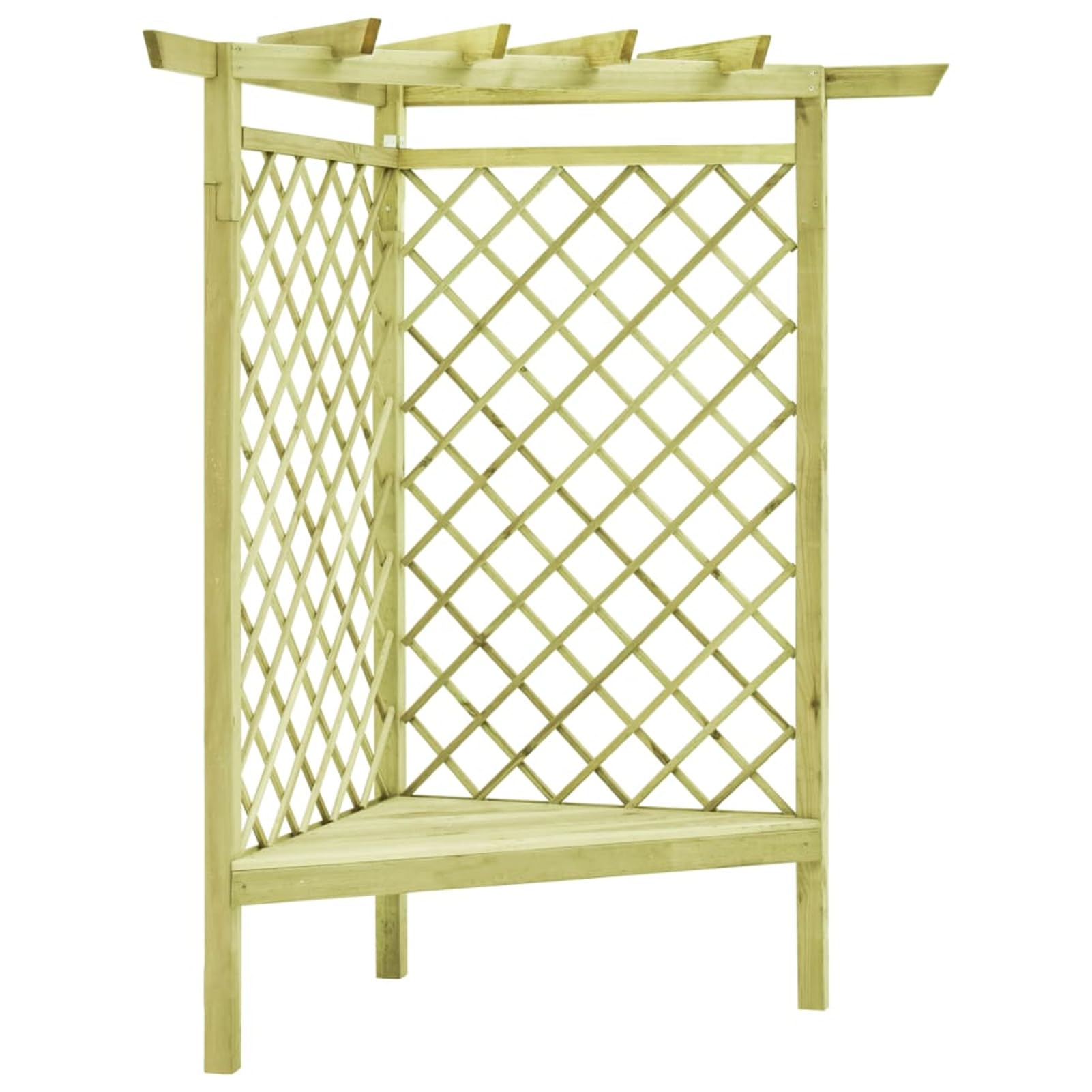 Pérgola Esquina y Asiento Madera Pino impregnada 130x130x197 cm Arco Decorativo para Plantas Trepadoras Jardinera Enrejado con Arco Macetero con Soporte