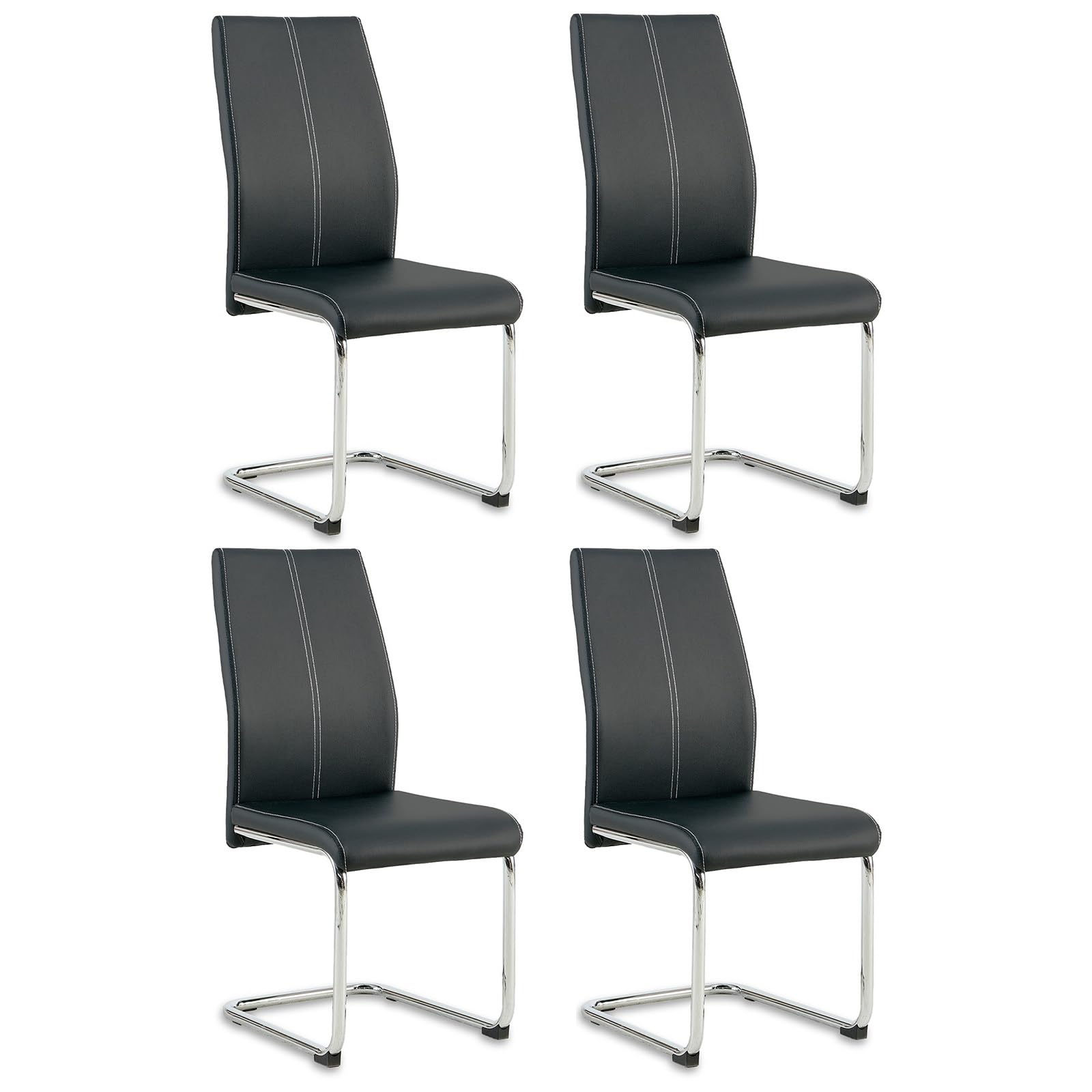 Colorig Faux Leather Dining Chairs Set of 4, High Backrest Kitchen Chairs with U Shape Chrome Metal Legs, Easy Clean Chair for Living Room Dining Room Office Kitchen (4, Black)
