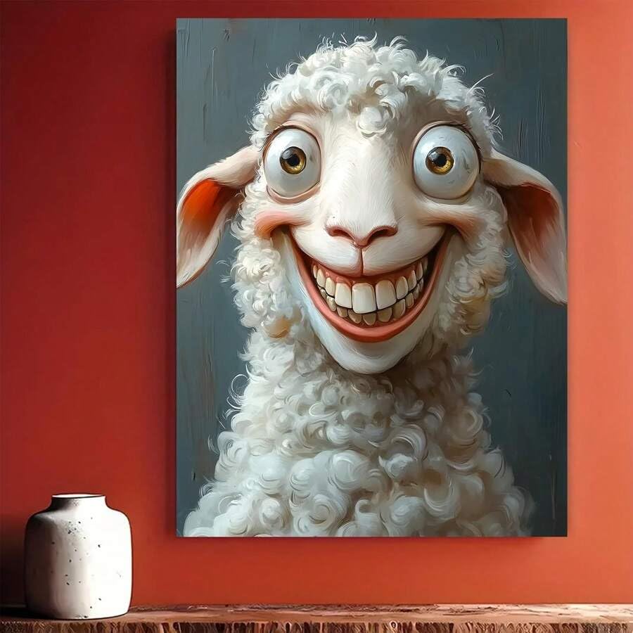 Art déco animalier Mouton Heureux tableau sur châssis bois