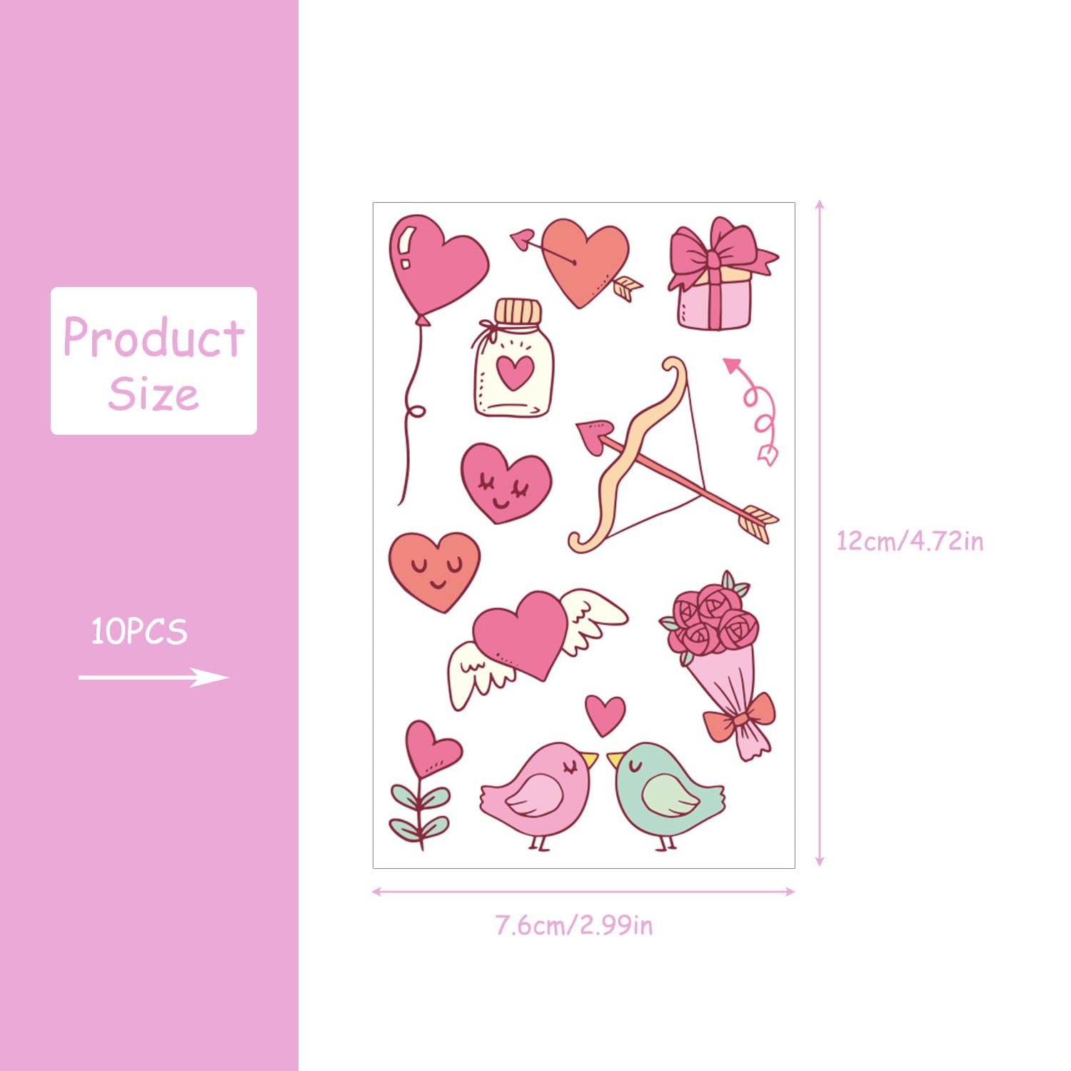 Luckious Valentine's Day Temporary Tattoos, 10 Sheets of Love-themed Face and Body Stickers for Girls Adults, Teens - Image 2