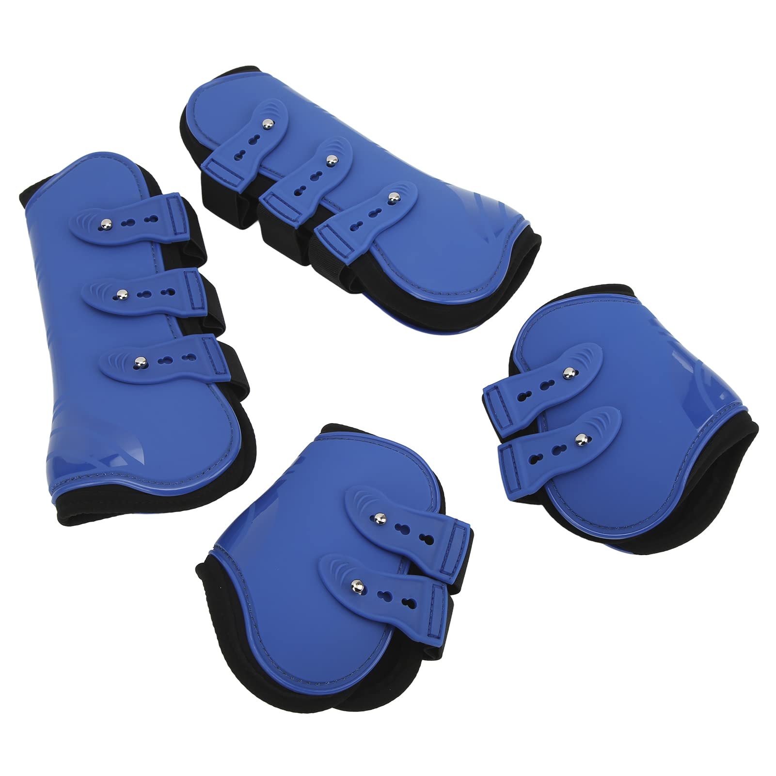 4 pezzi Stivali posteriori anteriori per cavallo Stivali per gambe in neoprene resistenti agli urti Stivali per tendini per cavalli per saltare Sport ad alta velocità (Un conjunto de azul delante y