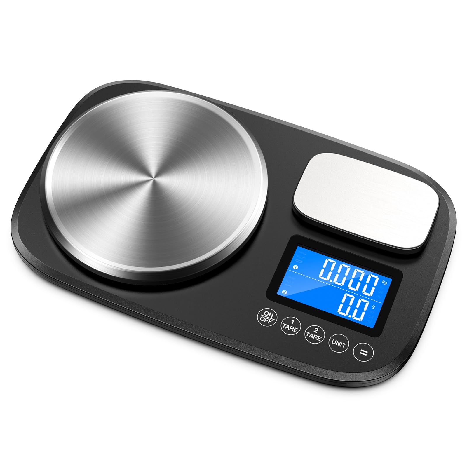 Brifit Bilancia digitale da cucina a doppia piattaforma, 10 kg e 1 kg, display LCD, bilancia per alimenti con due precisione da 1 g e 0,1 g, unità di conversione, bilancia digitale con funzione tara,