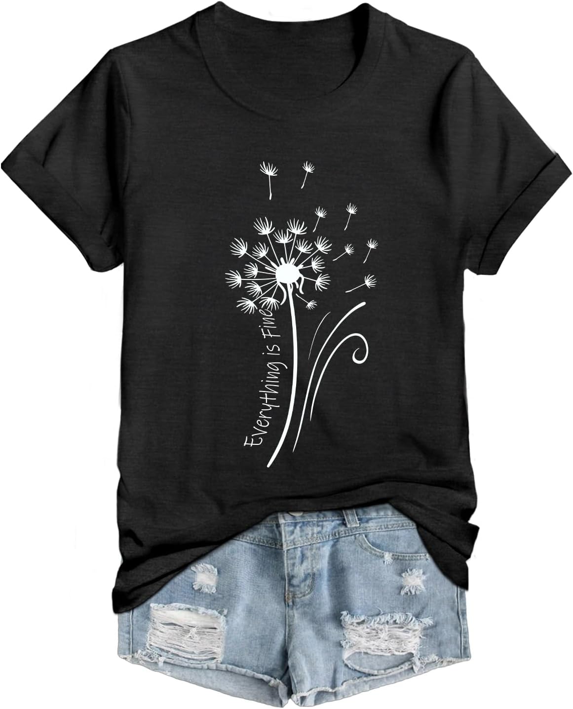 Womens T Shirts Everything is Fine Dandelion Graphic Tees Short Sleeve Crewneck Summer Tops Trendy 2025 - Image 5