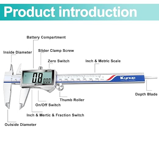 Calibrador digital Kynup con pantalla LCD acero inoxidable miniatura 7