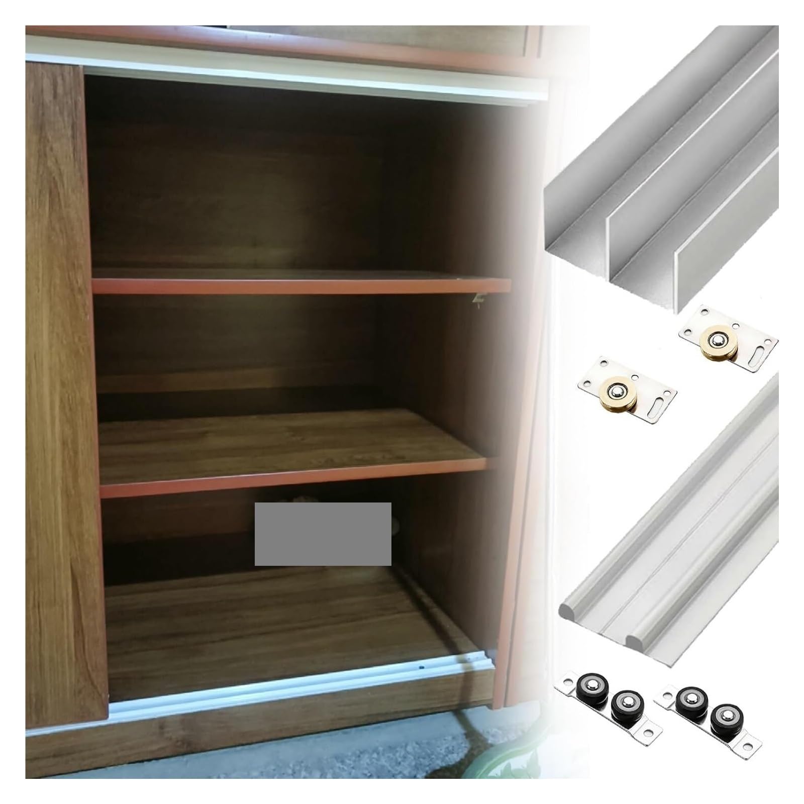 Sliding Door Track, Double Sliding Pocket Door Track Set, Aluminum, 4.3-9.8 Ft, for Closet, Laundry, Storage(2.2m/7.2ft)