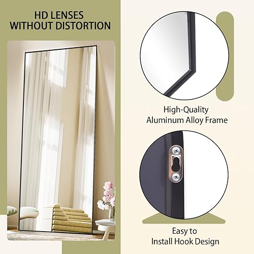 Miniatura 5 de BEAUTYPEAK Espejo de longitud completa con soporte, espejo de piso de 56 x 21 pulgadas con marco fino de aleación de aluminio, espejos de cuerpo