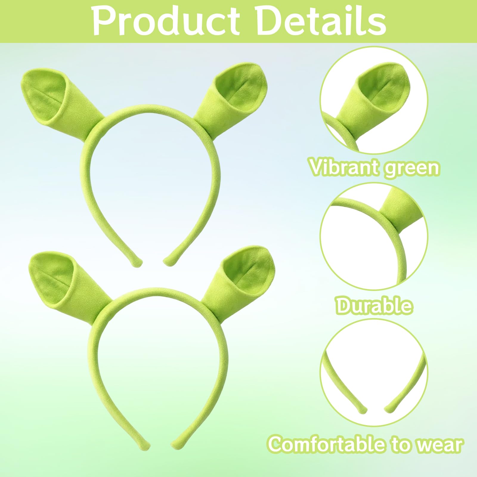 CtiUjdx 2 works Green Headband Shrek Ears, Shrek Costume Accessory for Themed Events 21 x 19 cm Green Ears Orge Ears Headpiece - Image 3