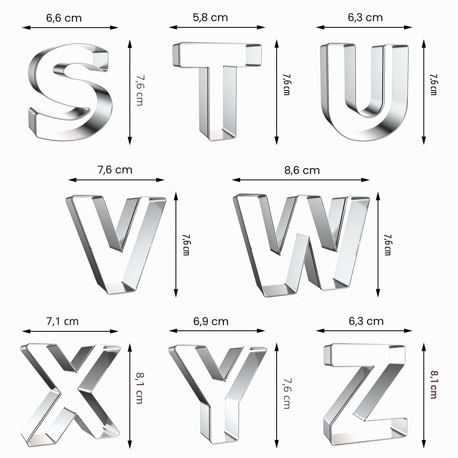 Formine per Biscotti a Forma di Lettera dell'Alfabeto, 7,6 cm, 26 Pezzi, in Acciaio Inox, Set di Formine per Biscotti, Pasta di Zucchero, Frutta, Strumenti per Compleanni, Natale, Capodanno