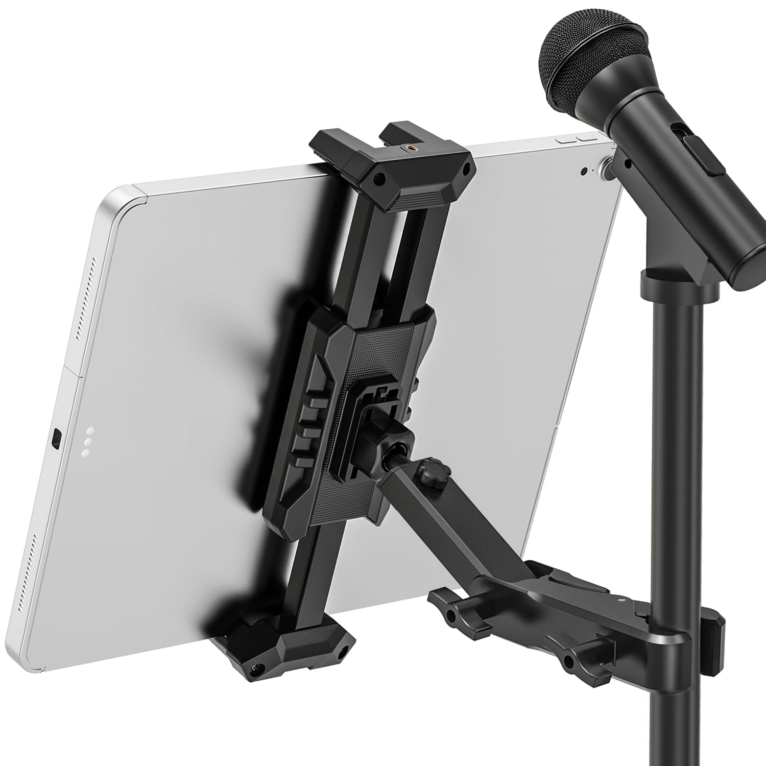 Support Tablette de Microphone, Pieds de Micro Musique Pivotant à 360°, Support de Tablette et Téléphone pour iPad, Pro, Mini, Air 4,7-13,5 Pouces Tablette Téléphone