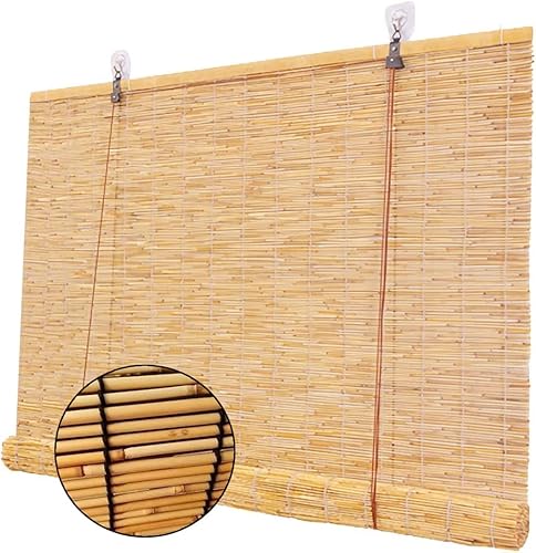 Persianas enrollables para patio, persianas enrollables de bambú retro de 65 x 96 pulgadas, cortinas de varillas impermeables anti-UV, persianas de