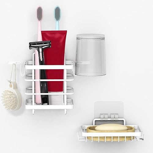 TONLEA Soporte para jabón, soporte de pared para jabonera, cepillo de dientes para baño, organizador de cepillos de dientes de acero inoxidable para