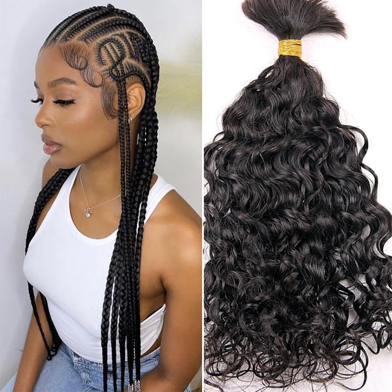 Bulk Human Hair for Braiding Water Wave 100% Unprocessed Brazilian No Weft Human Hair Curly 100g/Bundle 8 to 30 Inch Remy Hair Bulk(10Inch 1Bundle, Natural color)