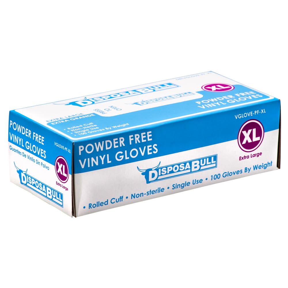 Extra Large Powder-Free Disposable Vinyl Gloves, Box of 100