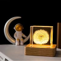 Vista 1 de DESHINTKE Pisapapeles de flor eterna de diente de león real con base luminosa (cubo)