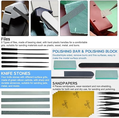 Miniatura 5 de Bigstone Kit de 85 herramientas de modelo, herramientas de construcción de pasatiempos, juego de manualidades, herramientas básicas para