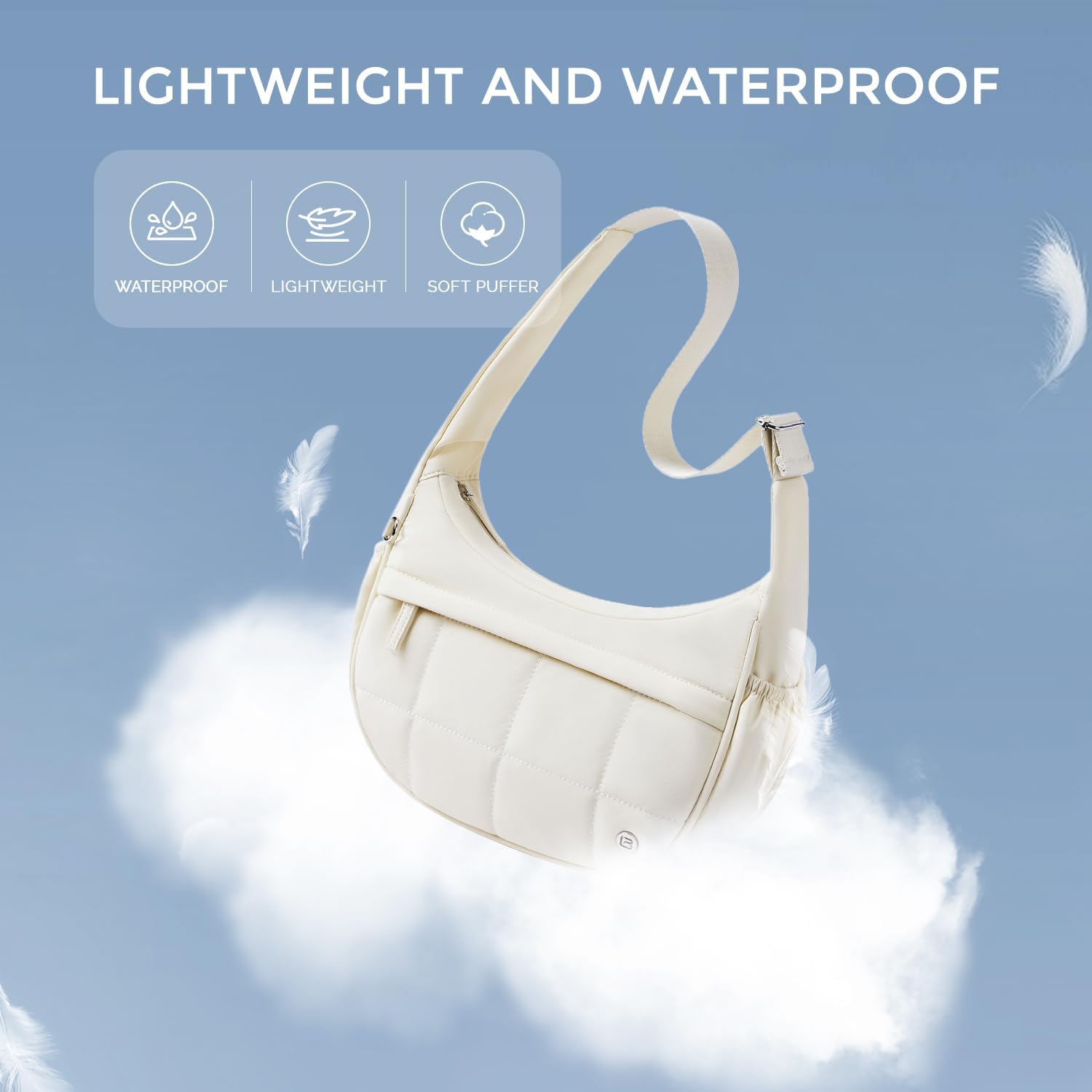 POIUGOYA Nylon Shoulder Bag For Women,Small Quilted Crescent Bag,Triple Zip Pocket Small Puffer Bag For Travel/Fitness - Image 4