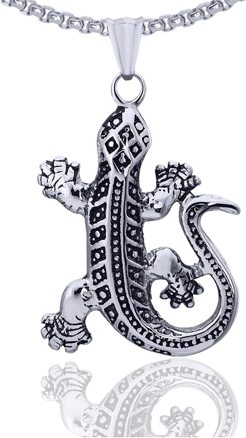 Xusamss Punk Rock Stainless Steel Animal Lizard Pendant Necklace,24" Link Chain
