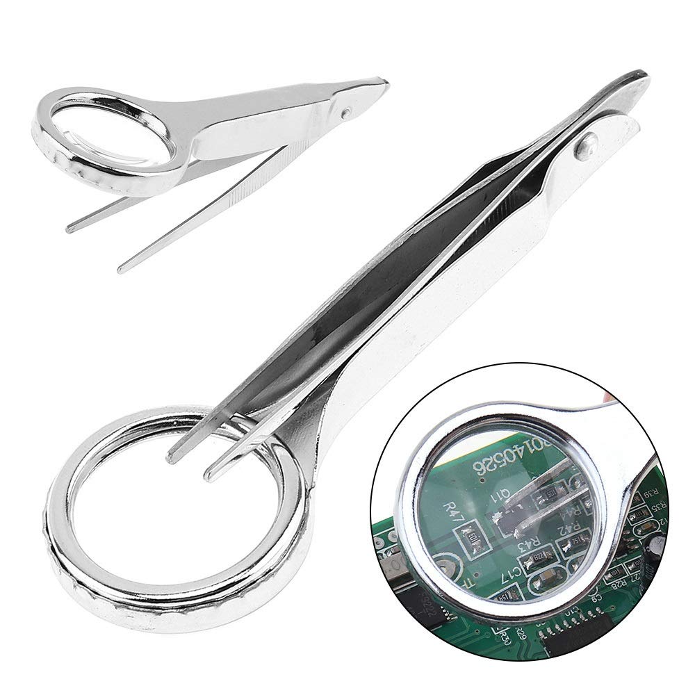 Lenti d'Ingrandimento 25mm Lente d'Ingrandimento 10X in Acciaio Inossidabile + Lente d'Ingrandimento acrilica Strumento per Lenti ottiche Portatili con pinzette