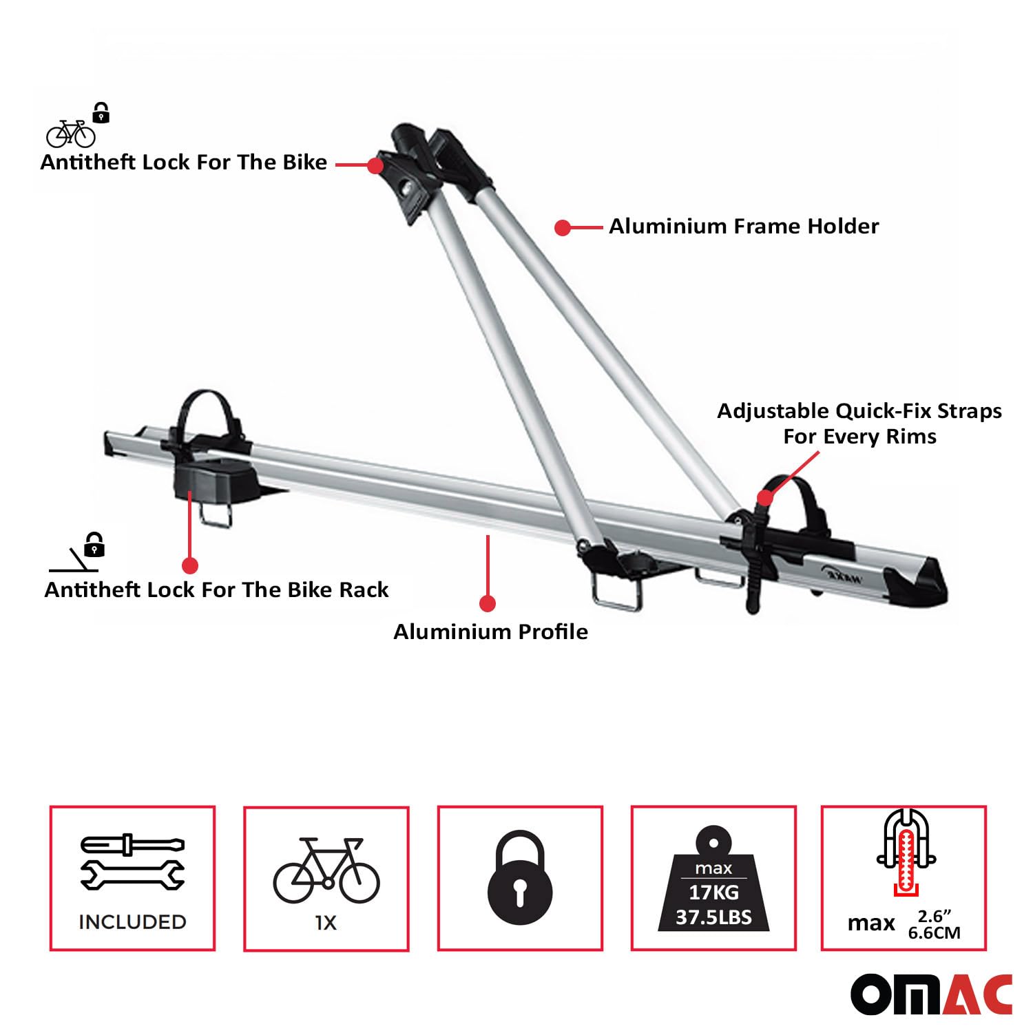 Bagażnik Rowerowy Dachfahrradträger bis 17kg Aluminium Srebrny Uchwyt Rowerowy 2tlg