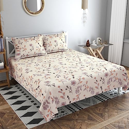Image of HOMEKART 100% Cotton Feel Double Bed Bedsheet Set | 180tc to 220tc Soft & Breathable with 2 Pillow Covers | Wrinkle Free | for Bedroom & Gifting (Color -Light Beige, 90 x 90 Inches)