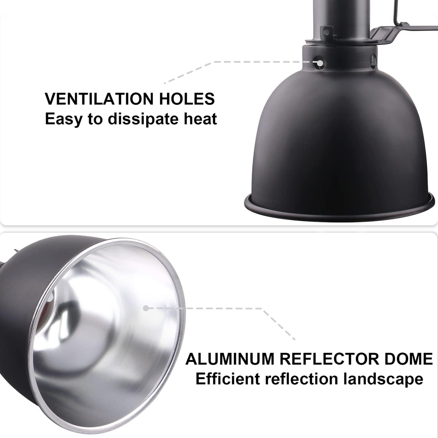 Aiicioo Dual Reptile Light Fixture Combo Deep Dome Reptile Dual Lamp Fixture Includes 100W UVA Daylight Heating Lamp and 100W Infrared Heat Emitter Day Night Basking Heat Lighting Kit