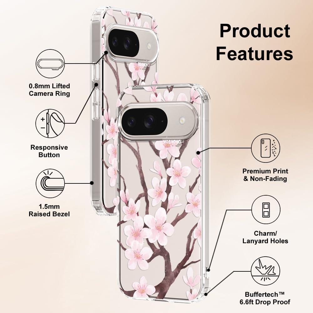 MOSNOVO Case for Google Pixel 10 & Pixel 10 Pro, [Buffertech 6.6ft Military-Grade Drop Protection] [Anti Peel Off Tech] Clear TPU Bumper Phone Case Cover Design - Cute Cherry — view 279