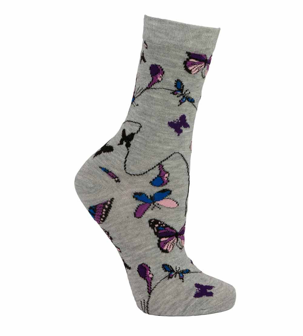 Macahel Premium Cotton Ankle Socks with Butterfly Pattern - Grey
