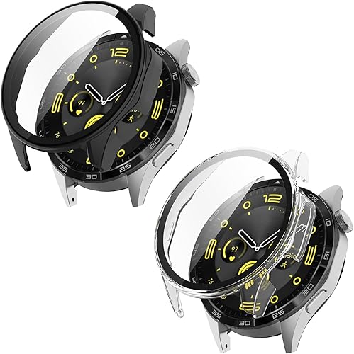 Screen Protector Case Compatible with Huawei Watch GT4 46mm Smart Watch Screen Protector for Huawei Watch GT4 46mm PC+Tempered Glass Full Coverage