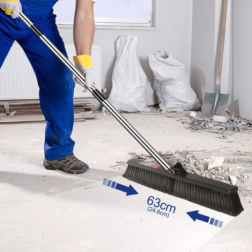 24" Push Broom Wide Outdoor Stiff Sweeping Broom with Stiff Bristles Heavy Duty Garden Yard