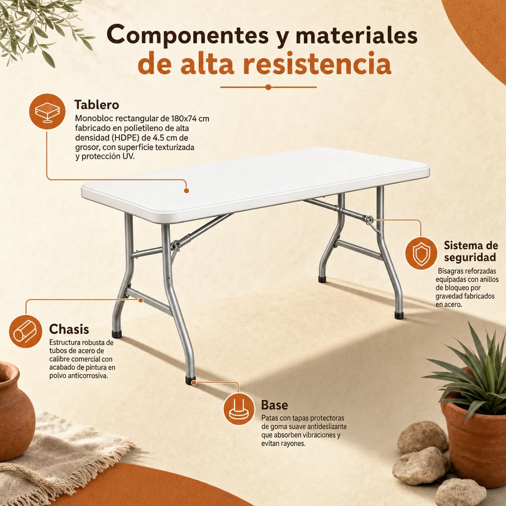 Pack 10 Unidades — Mesa Plegable Multiusos portátil para Eventos, Catering y reuniones en Interiores o Exteriores