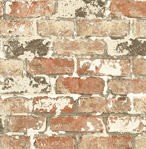 NextWall Weathered Red Brick Peel and Stick Wallpaper