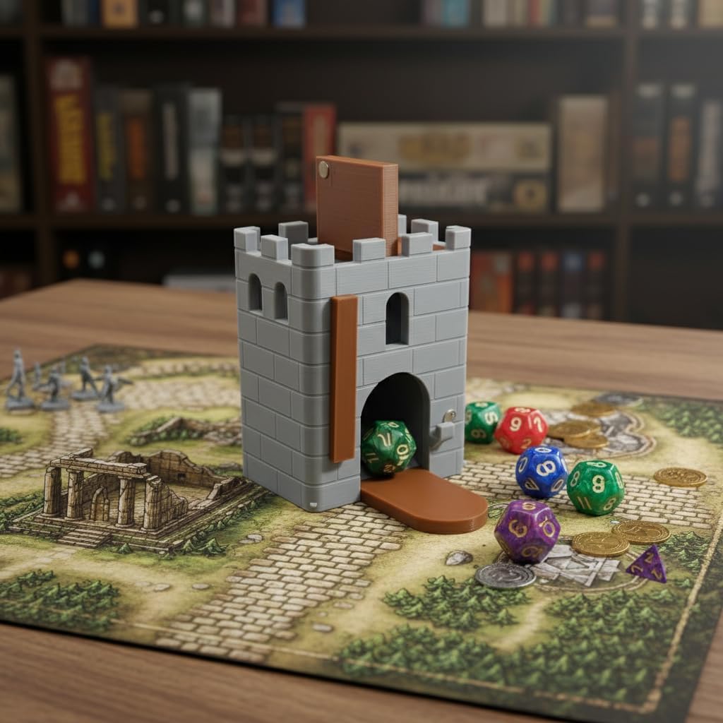 Portable Dice Tower with Built-in Storage & 7-Dice Polyhedral Set - Grab & Go Compact Roller & Case for Dungeons & Dragons, Pathfinder RPG Games