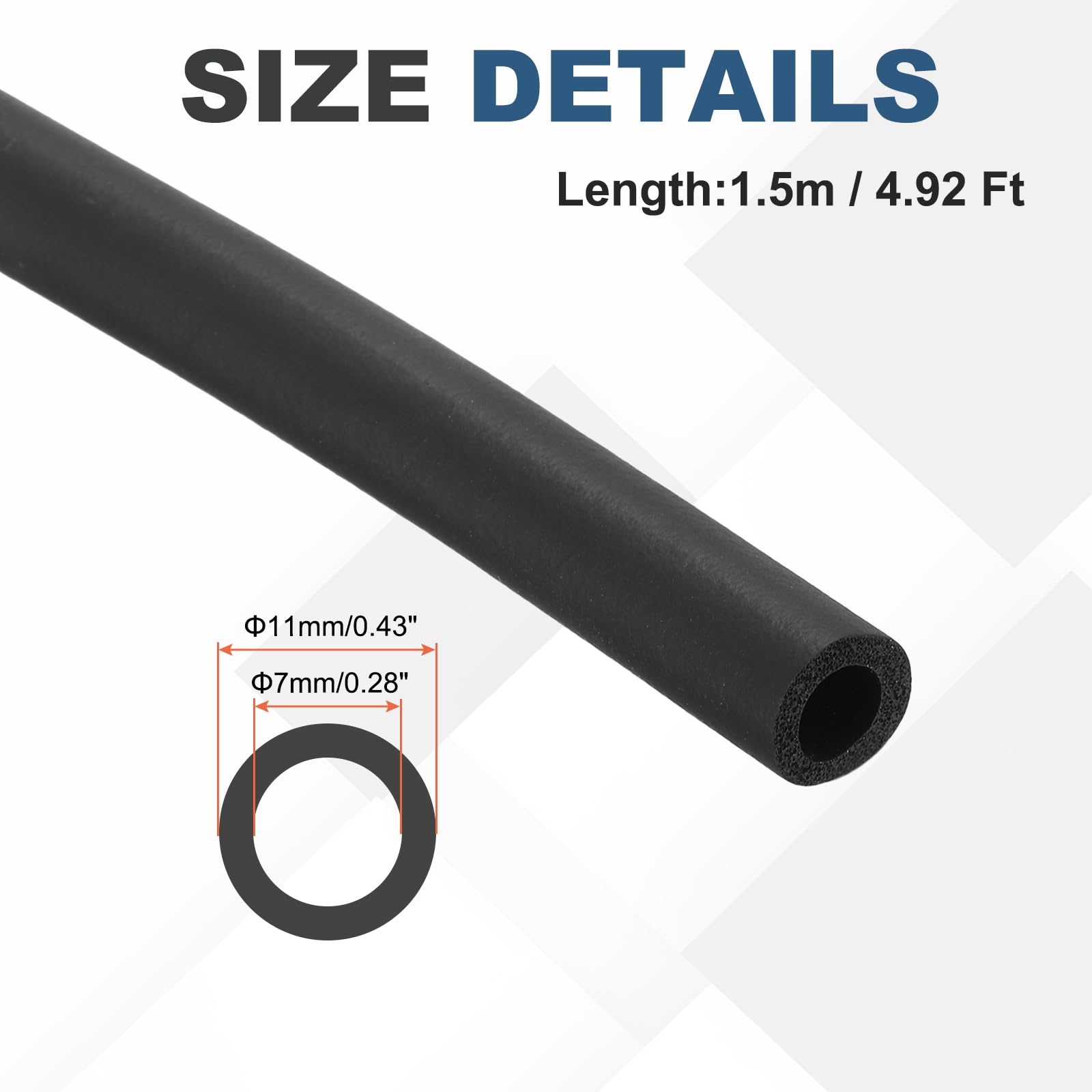 QUARKZMAN 1 sztuka guma EPDM izolacja rur, pianka izolacyjna, drążek 1,5 m, Ø 7 mm, 11 mm OD izolacja rury, rura do ogrzewania, sanitarnego stojaka na gitarę, sprzęt sportowy