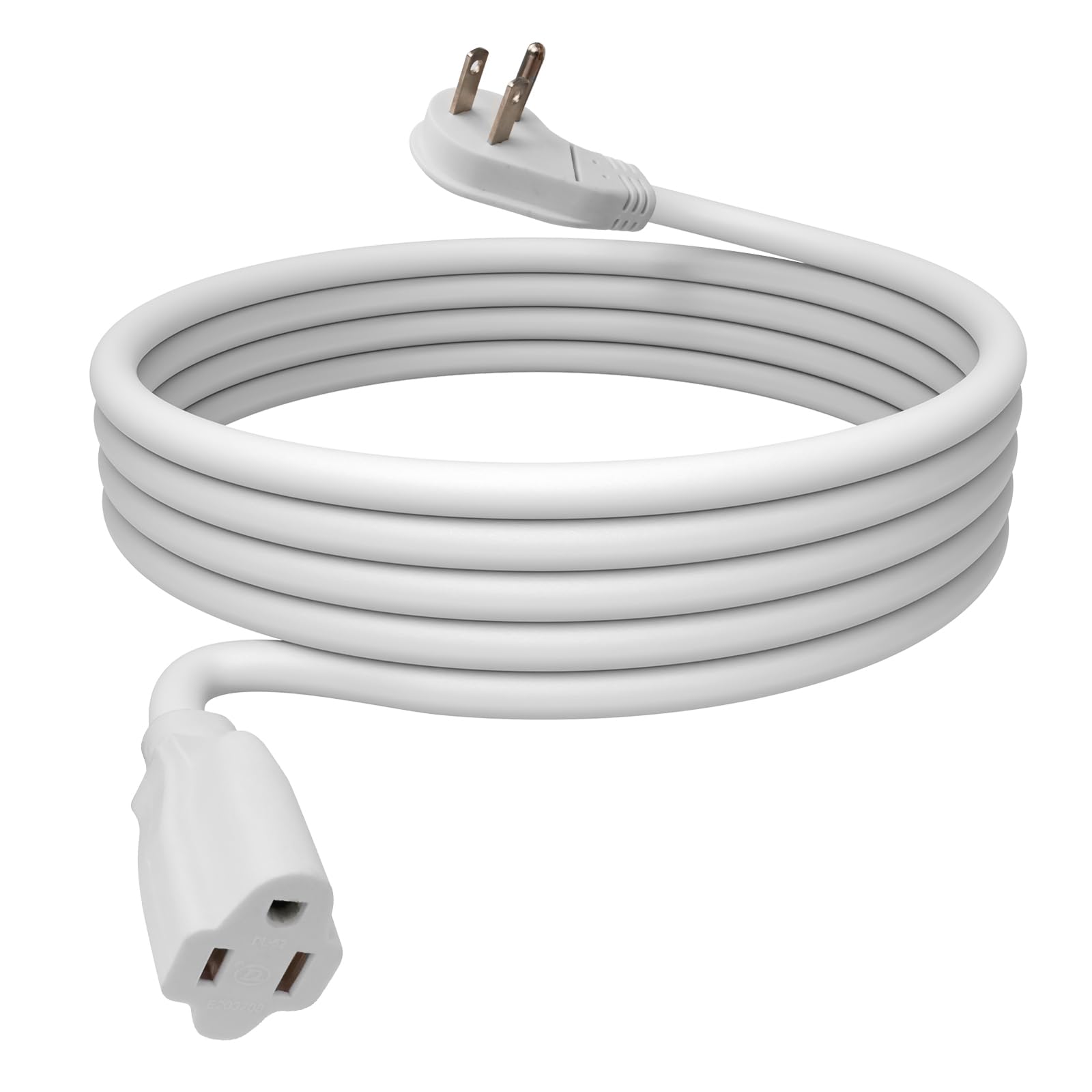 Cable de extensión de enchufe plano de 15 pies, 16 AWG 3 clavijas, cable de extensión blanco de bajo perfil para interiores y exteriores, listado UL