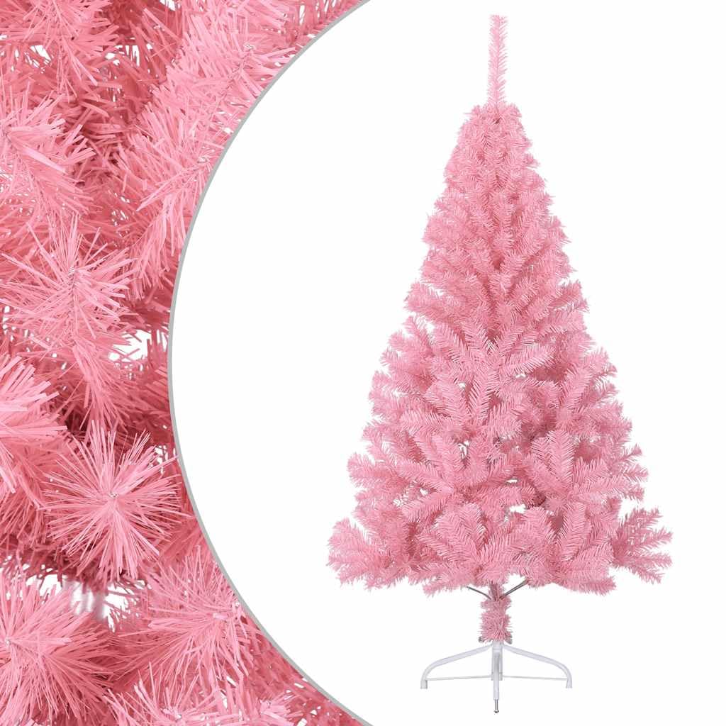 Árbol de Navidad artificial semicircular con soporte, 150 cm, PVC, color rosa