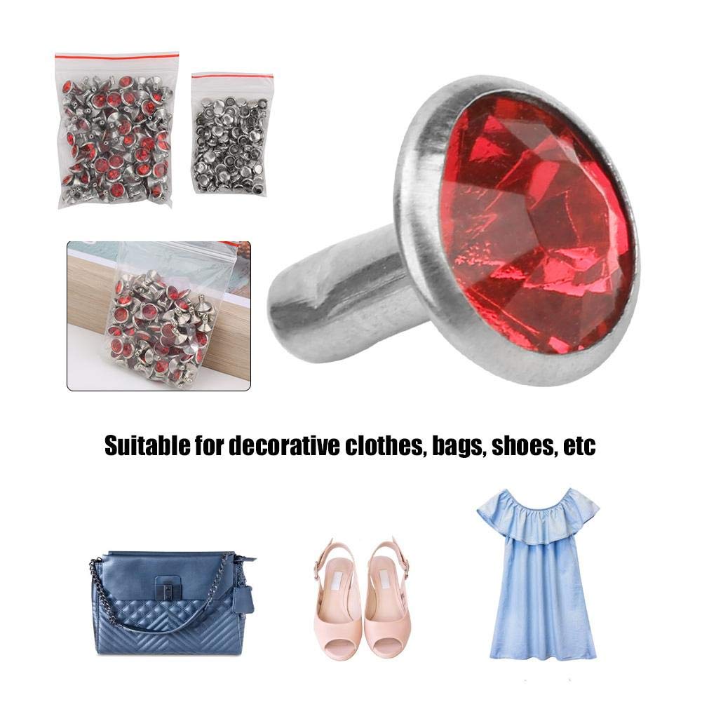 HEEPDD 100Pcs Rhinestone Rivet, B Acrylic Rivet 8MM DIY Decorative Stud Synthetic Crystal Rhinestone for Luggage Shoes Hats Clothing Decoration(Bright Red)