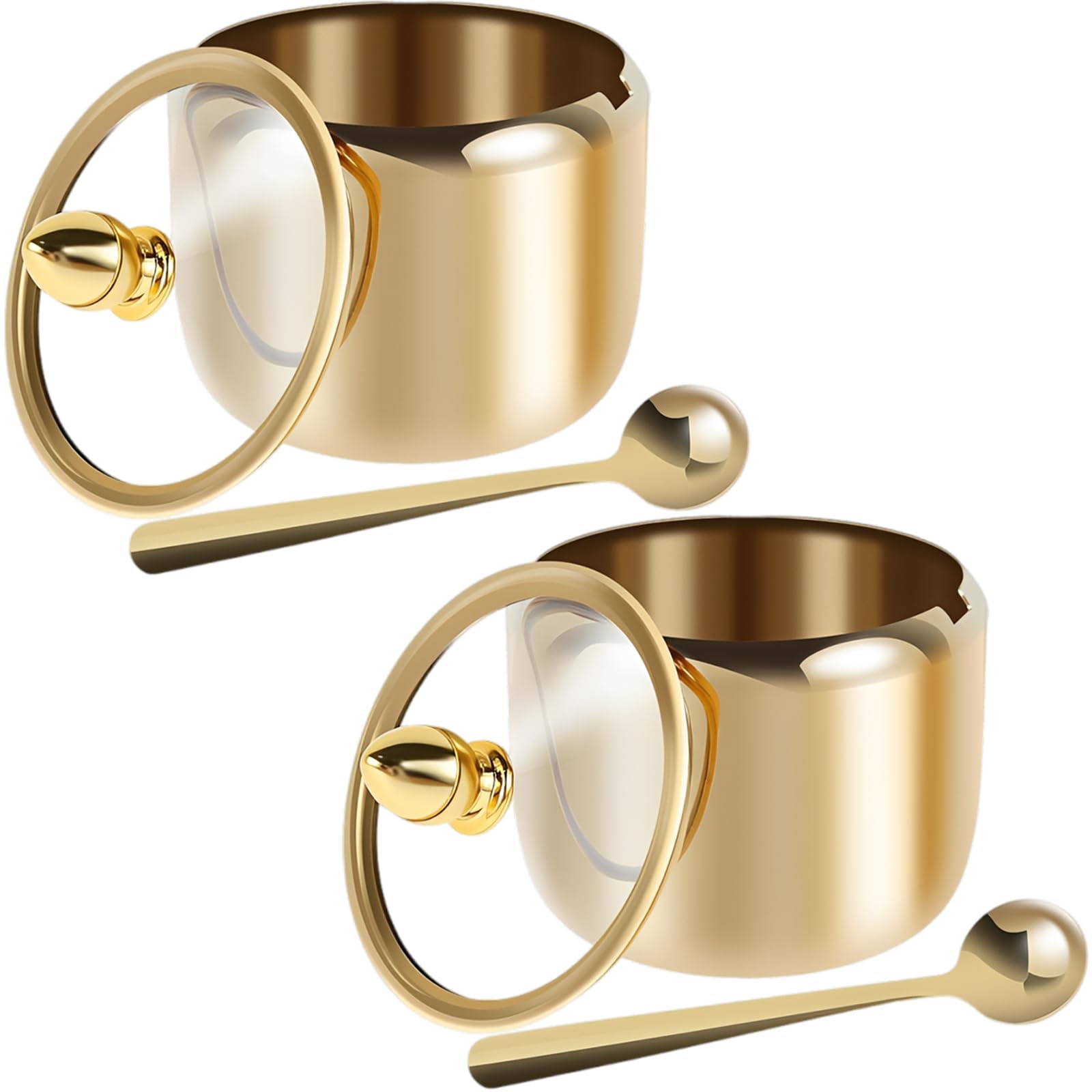 2 Pcs Sugar Bowl with Lid and Spoon, Elegant Sugar Pot with Lid, Premium Sugar Dispenser for Kitchen Storage, Golden 304 Stainless Steel Sugar Container, Salt Pot for Dining Table, Set of Two Sugar Po