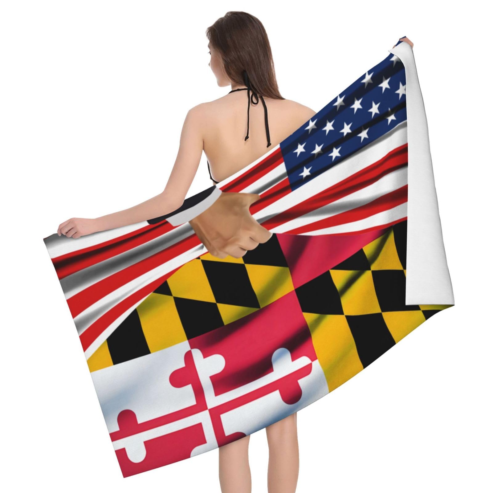 HLBSDM Microfiber America Flag and Maryland Flag Beach Towel Quick Dry Soft Sand Free Beach Towels for Pool Swim Beach Lightweight Thin Towels