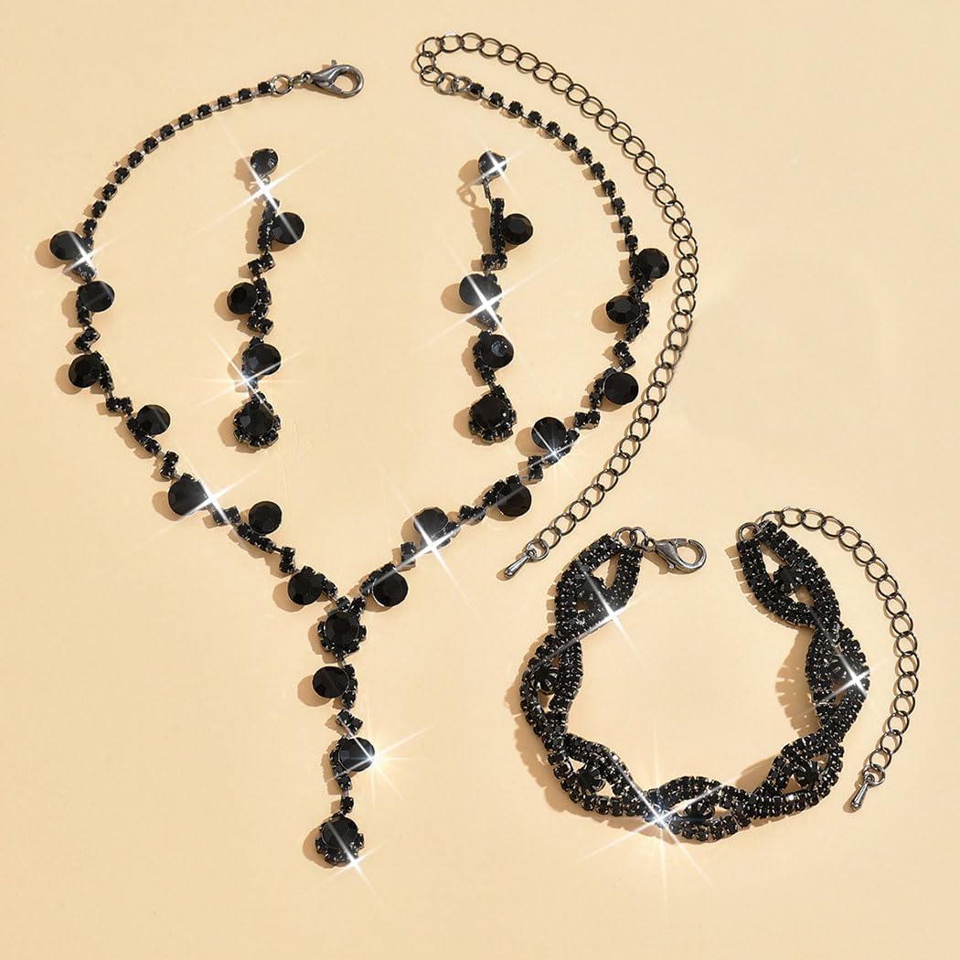 Unicra Rhinestone Bride Wedding Jewelry Sets Bridal Necklace Bracelet Earrings Set Prom Costume Jewelry for Women and Brides - Image 6