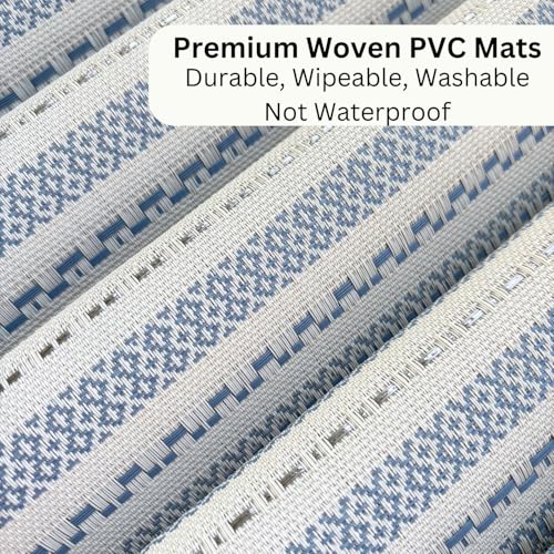Image of Livmodern Premium Vinyl Dining Table placemats for 4 Seater | Woven PVC Table mats | Anti Skid | Designer | Wipeable & Washable Set of 4 mats - Sapphire Weave