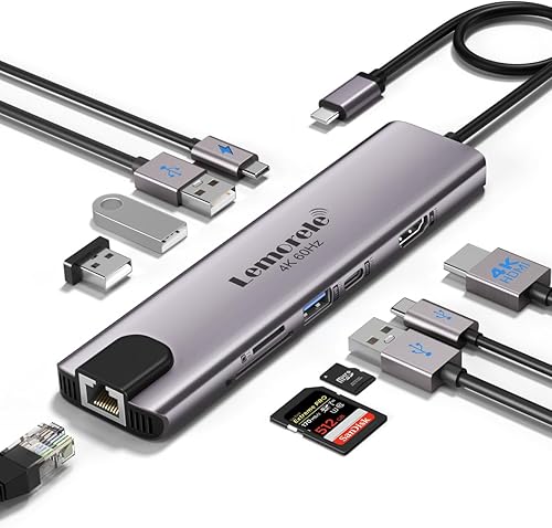 Adaptador multipuerto USB C, adaptador USB C 10 en 1, Hub USB-C para MacBook Pro con HDMI 4K 60Hz, Gigabit Ethernet, entrega de energía de 100 W, 2