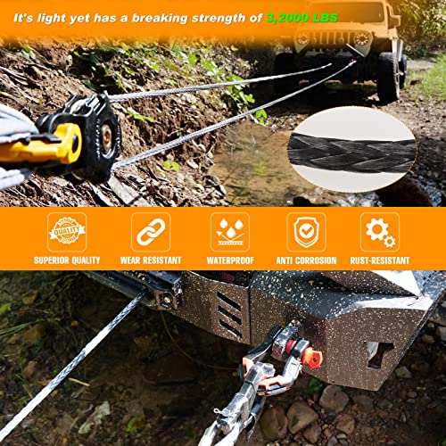 Wolfstorm Synthetic Winch Rope Cable Kit: 1/2''X100Ft Winch Line Cable W/Protective Sleeve+Heavy Duty Forged Winch Hook+Safety Ribbon|33000 Lbs Max Break Strength For 4Wd Off-Road Vehicles Suv #TOP6