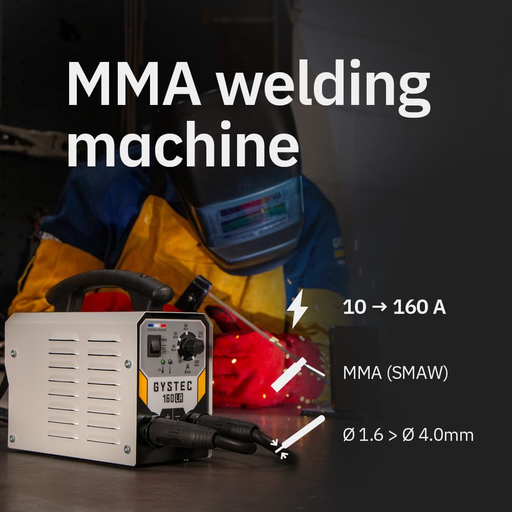 GYS, GYSTEC 160 LA, Poste à Souder à l'Électrode Enrobée 160A Monophasé 230V (MMA), TIG DC Lift, Arc Force, Antisticking, Hot Start, Avec Porte-électrode, Câble de Masse