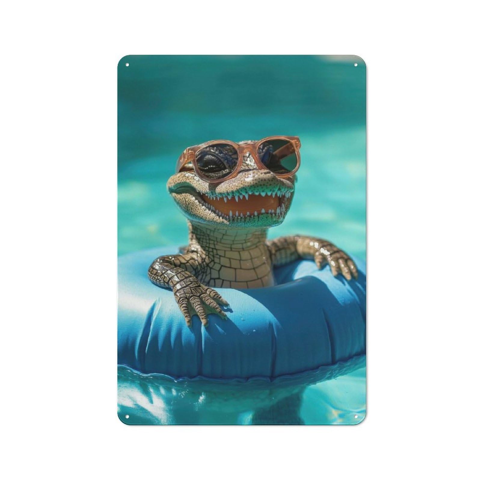 Smiling Alligator in Pool Vintage Metal Sign 30x20cm for Studio Or Craft Room, for Collectors Decorating Studios And Craft Rooms