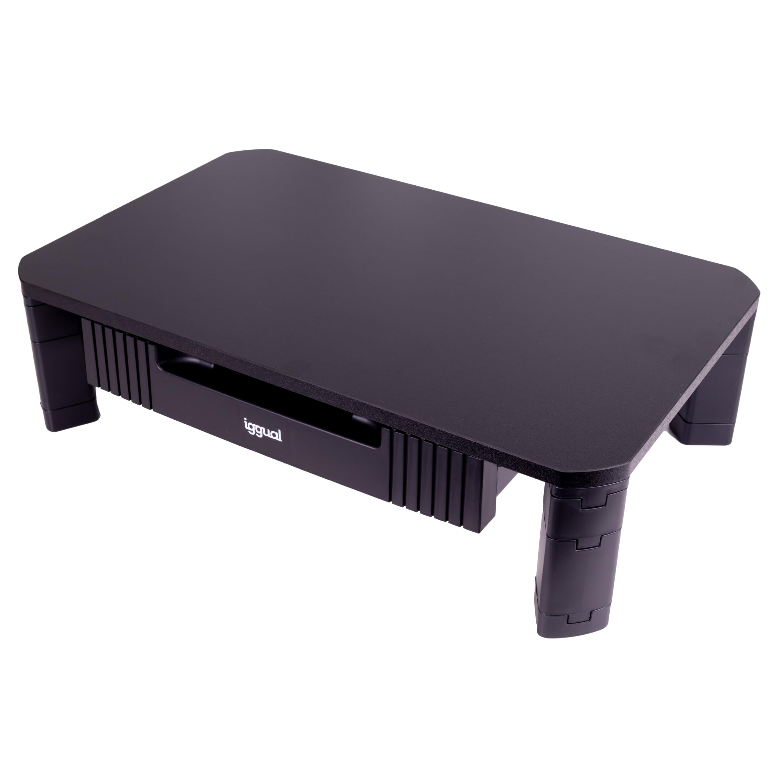 iggual – Elevador de Monitor con Cajón, Soporte Portátil y Ajustable para Escritorio, 2 Alturas (10-13 cm), Superficie 48x30 cm, Antideslizante, hasta 20 kg