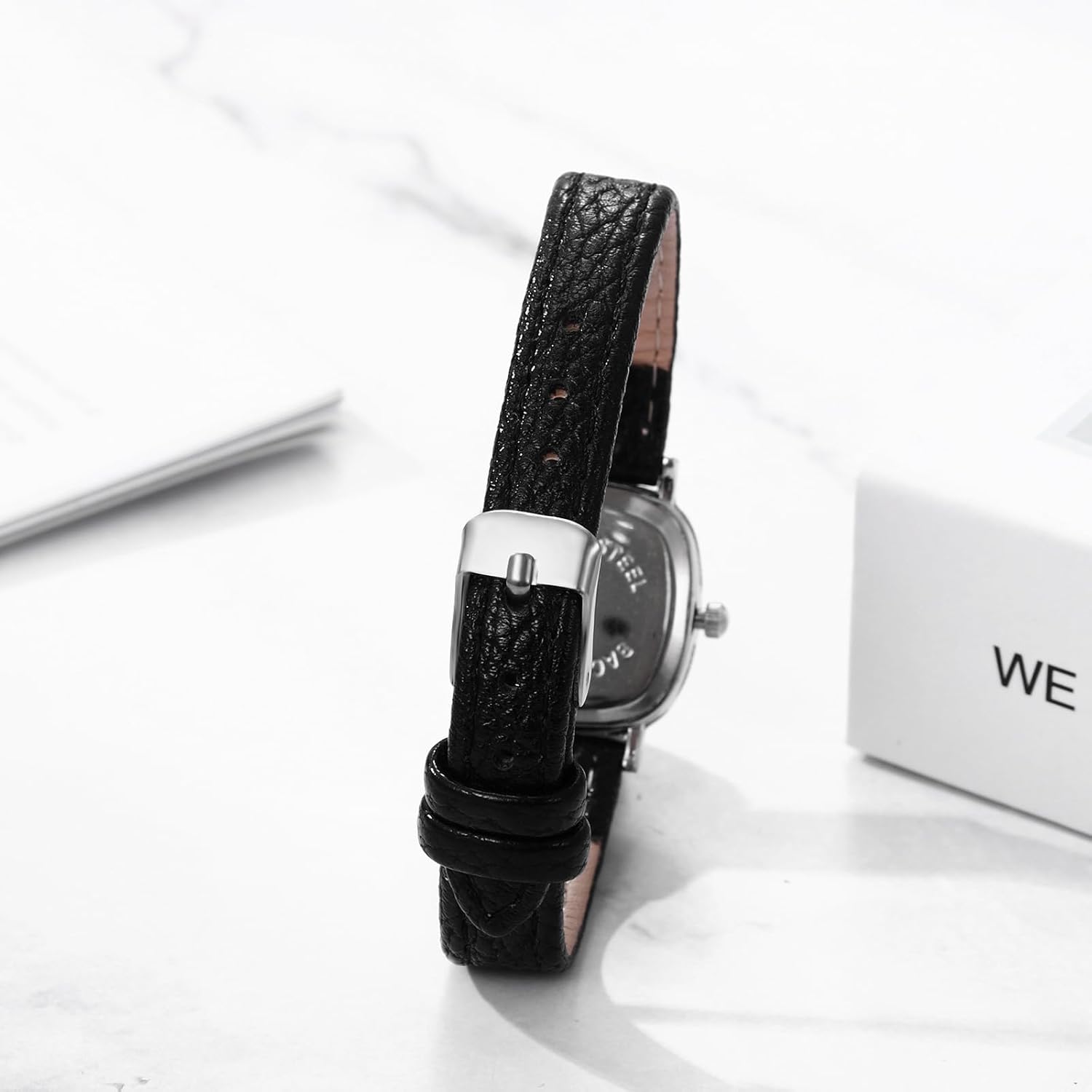 JewelryWe Women Leather Watches Small Square Analog Quartz Watch Simple Elegant Casual Dress Watch for Valentine's Day - Image 4