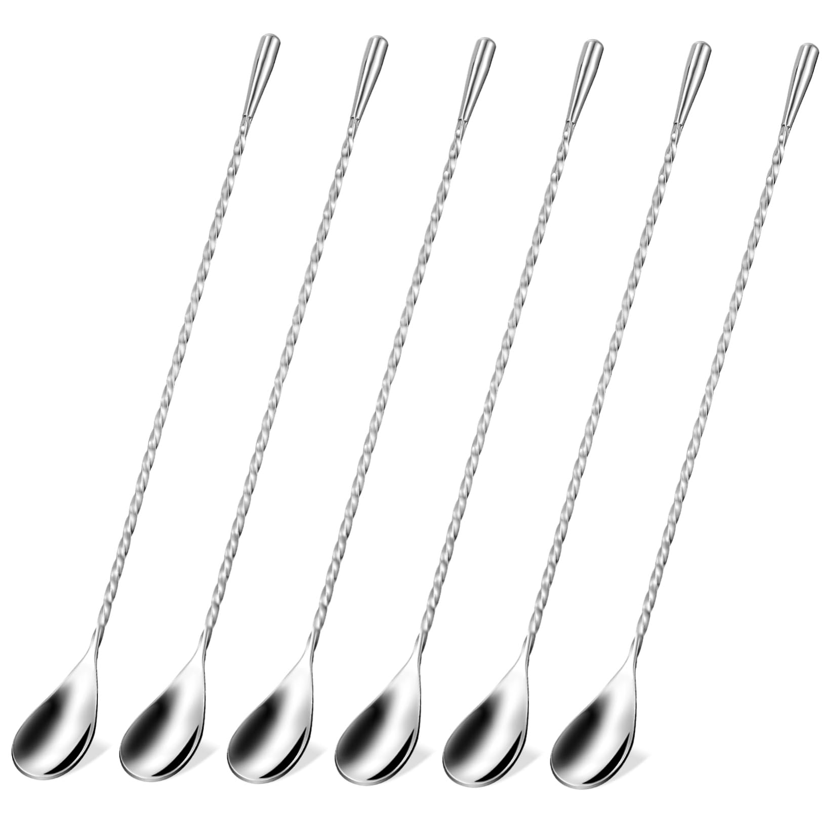 6 Cucharas de Cóctel de Acero Inoxidable, Cucharas Largas de Barra en Espiral, para Mezclar Bebidas y Vino, Mango de Agarre Cómodo