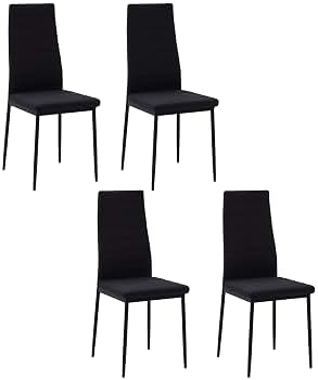 HOMCOM Pack de 4 Sillas de Comedor Modernas, Sillas de Cocina Tapizadas en Lino Sintético con Respaldo Alto y Patas de Metal, para Salón, Negro